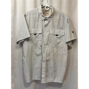 EDDIE BAUER Classic Mens XL Fishing Shirt Light Blue Vented Pockets Button Up